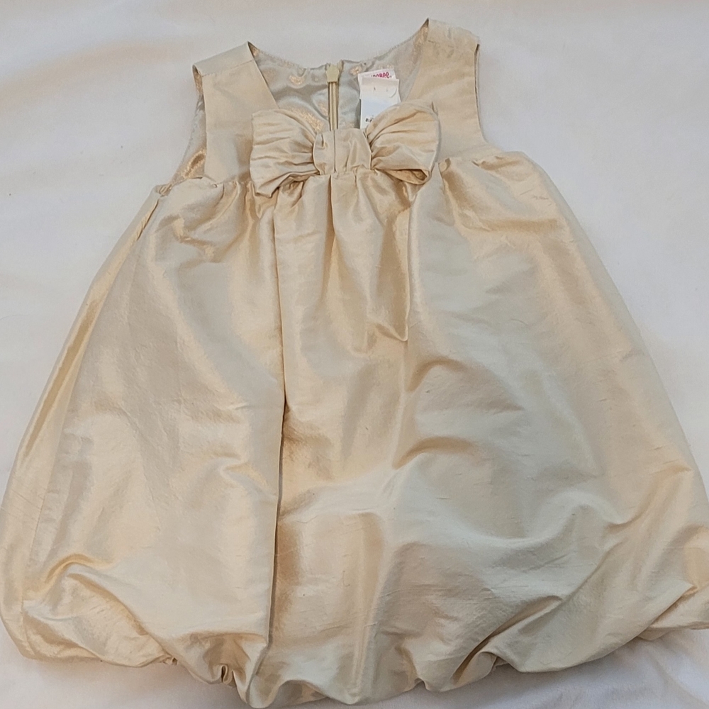 Elegant Champagne Baby Girl Sleeveless Dress with Bow, Size 18-24M.